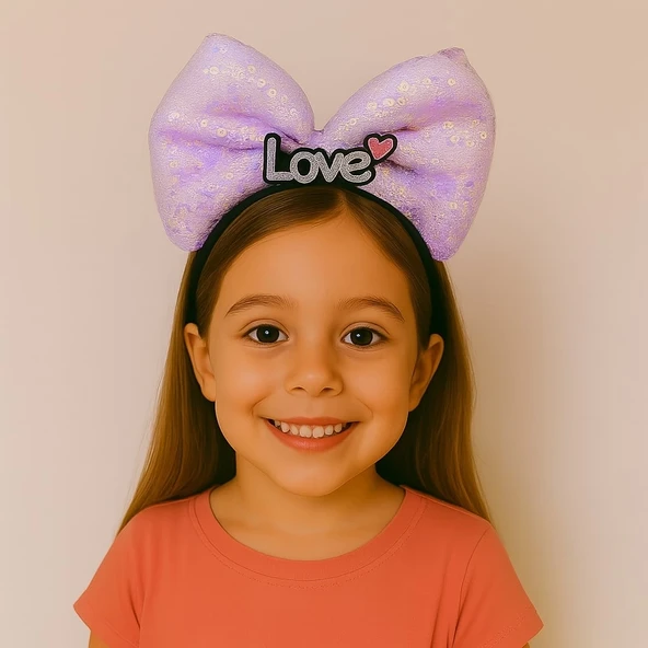 Led Işıklı Love Yazılı Mor Fiyonk Taç – Kız Çocuk Parti Tacı ürün görseli 1