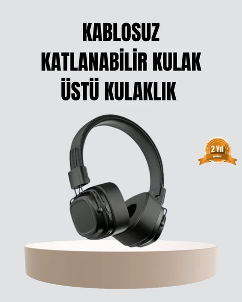 Bluetooth Kablosuz Kulak Üstü Kulaklık Katlanabilir Konforlu Şık Tasarımlı ürün görseli 1