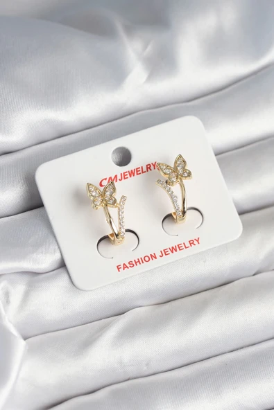 Pirinç Gold Renk Zirkon Taşlı Model Kadın Küpe ürün görseli 1