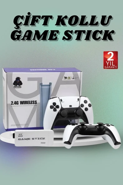 Çift Oyun Kollu 4K Hd Ekran Nostaljik 20.000 Oyunlu Beyaz Game Stick ürün görseli 1
