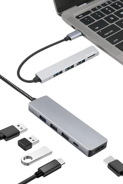 Macbook Pro/Air Uyumlu Usb Type-C 8 In 1 Hub Dönüştürücü Çevirici Çoklayıcı Usb Hdmı Micro Sd 8 Girişli ürün görseli 1
