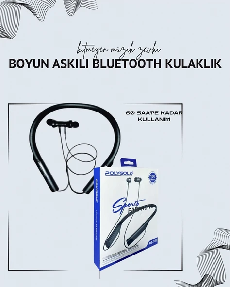 Polygold Pg-100 Boyun Askılı Kablosuz Kulaklık – 200 Saat Bekleme Süresi, Stereo Ses, Mikrofonlu ürün görseli 1