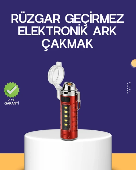 Usb Şarjlı Rüzgar Geçirmez Elektrikli Çakmak El Fenerli ürün görseli 1