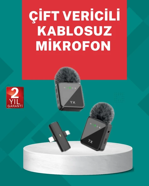 Profesyonel Ses Kayıtları İçin 2’Li Kablosuz Yaka Mikrofon Seti ürün görseli 1