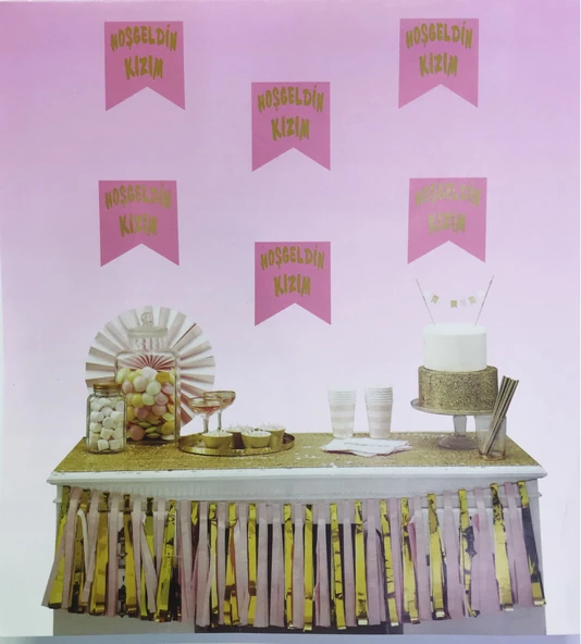Pembe Üzeri Altın Hoşgeldin Kızım Flama Süs ürün görseli 1