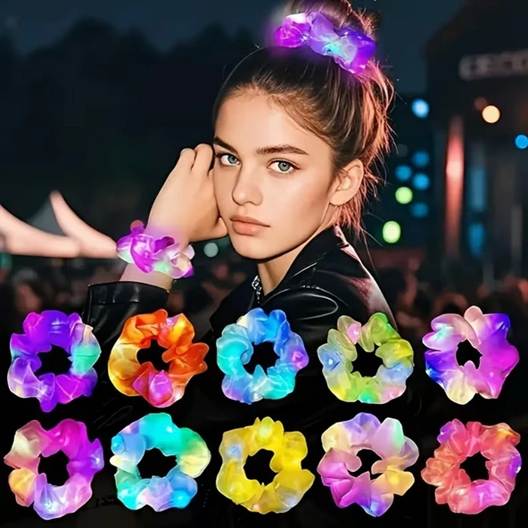 Lila Mor Renk Led Işıklı Lastikli Saç Tokası - 3 Modlu Festival &Amp; Parti Saç Tokası ürün görseli 1