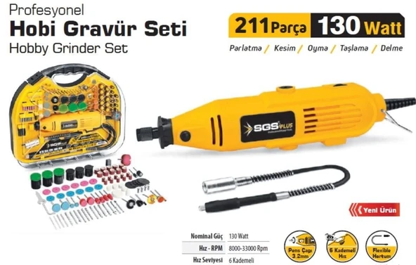 Sgs 5260 Hobi Gravür Seti 130 Watt 211 Parça ürün görseli 1