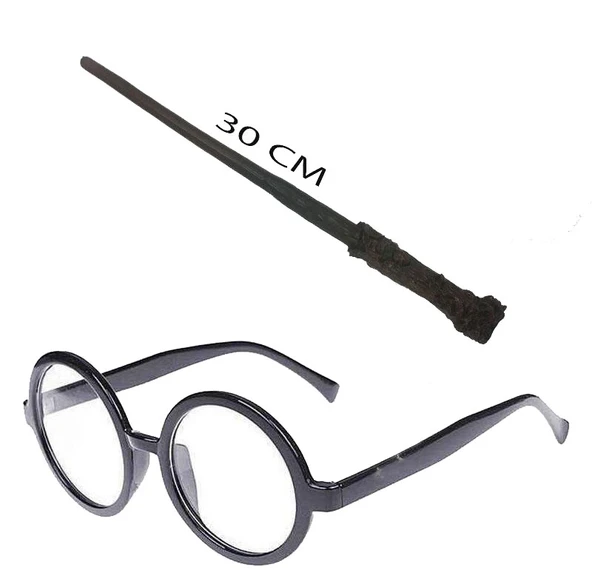 Harry Potter Asası 30 Cm Siyah Çerçeveli Harry Potter Gözlüğü Seti ürün görseli 1