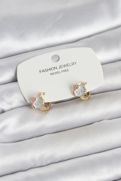 Kitty Model Gold Renk Pirinç Çocuk Küpe ürün görseli 1