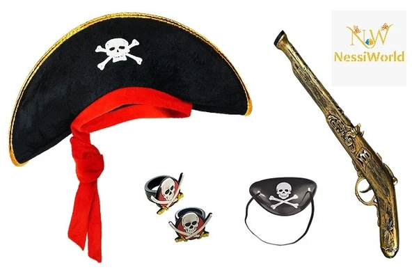 Korsan Şapkası + + Maske + 2 Adet Yüzük Kostüm Seti Çocuk ürün görseli 1