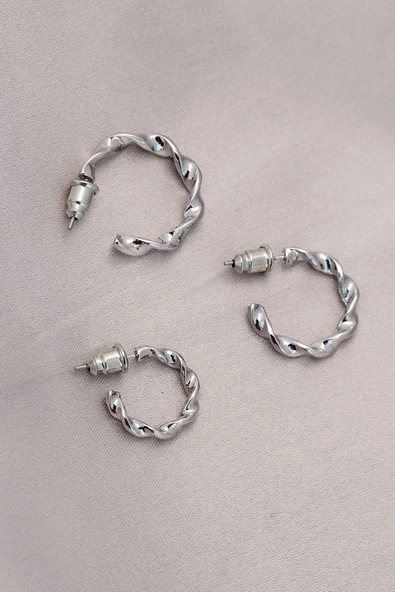 Burgu Model Gümüş Metal Küpe Seti ürün görseli 1