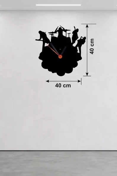 Rock Band Müzik Temalı Ahşap Duvar Saati - 40X40 Cm Kesim ürün görseli 1