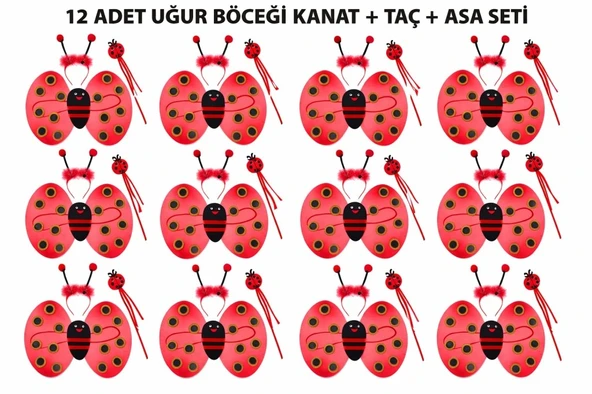 Uğur Böceği Kostüm Seti - Kanat Taç Asa 3 Parça 12 Adet ürün görseli 1