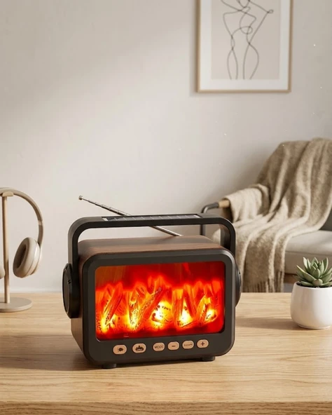 Led Şömine Efektli Kablosuz Hoparlör Fm Radyo Müzik Çalar ürün görseli 1