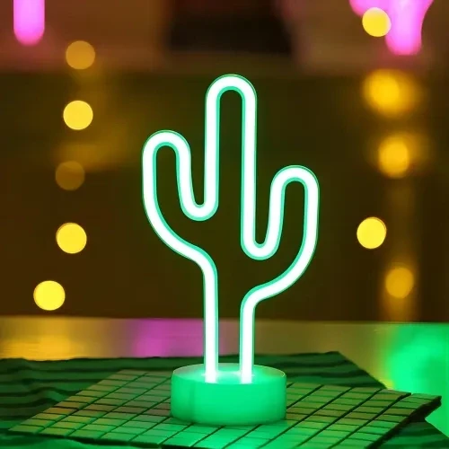 Neon Işıklı Kaktüs Masa Gece Lambası ürün görseli 1
