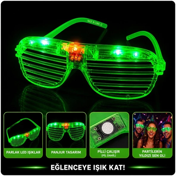 Led Işıklı Panjur Parti Gözlüğü Yeşil Renk Gözlük ürün görseli 1