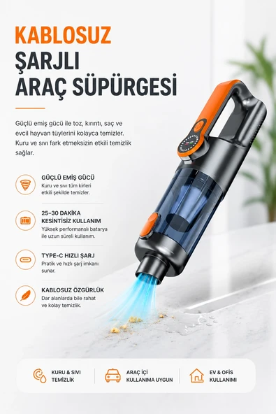 Yüksek Emiş Güçlü Taşınabilir Araç Süpürgesi ürün görseli 1