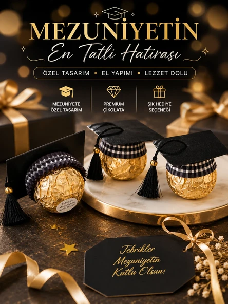 Mezuniyetin Tatlı Hatırası Kep Tasarımlı Hediyelik Çikolata 20 Adet ürün görseli 1
