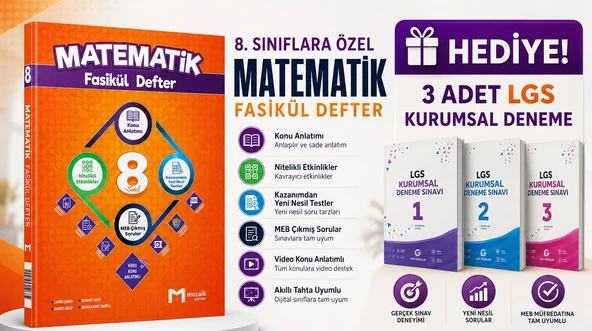 Mozaik Yayınları 8. Sınıf Matematik Fasikül Defter-3 AD.LGS KURUMSAL DENEME HEDİYELİ!! ürün görseli 1