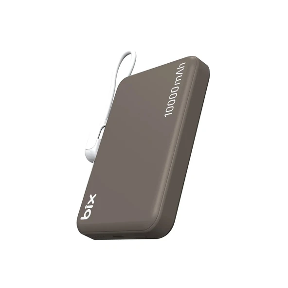 Bix PB121 Qi2.2 Sertifikalı 25W Kablosuz MagSafe PD 3.0 10000mAh Semi-Solid State Dahili USB-C Kablolu Powerbank Kahverengi ürün görseli 1
