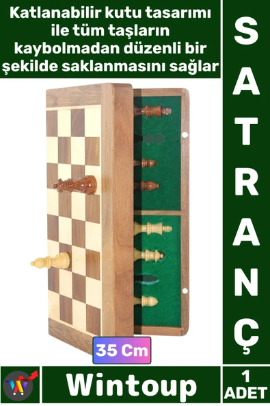 #Satranç Manyetik Seyahat Tipi Mini Mıknatıs Taşlı Ahşap Katlanabilir Kutulu Satranç Oyunu 35 Cm ürün görseli 1