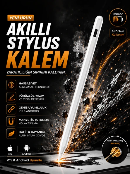 140mAh iPad Tablet Akıllı Stylus Kalem iOS Android Uyumlu Altın Kaplanmış Bakır Uç Hassas ürün görseli 1
