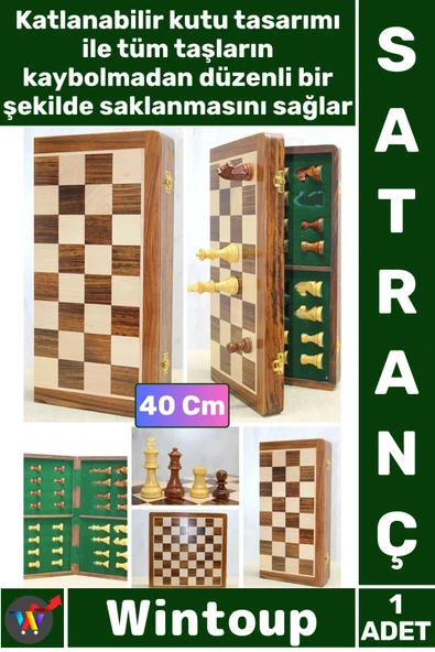 #Satranç Manyetik Seyahat Tipi Mini Mıknatıs Taşlı Ahşap Katlanabilir Kutulu Satranç Oyunu 40 Cm ürün görseli 1