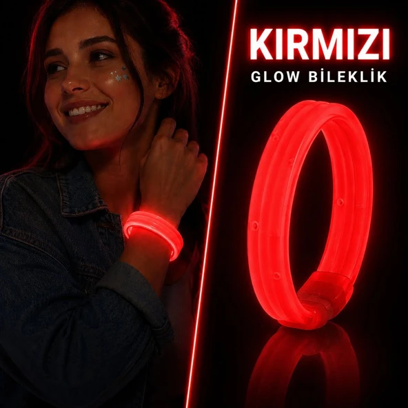 Kırmızı Kalın Glow Bileklik – Kırılarak Yanan Parti ve Festival Bilekliği ürün görseli 1