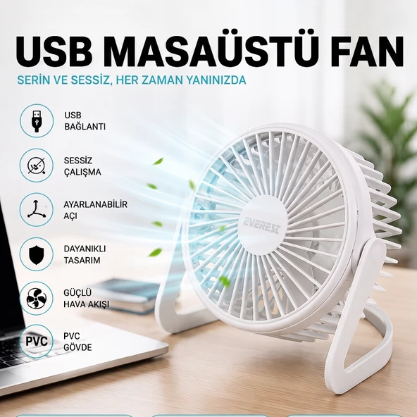 Masaüstü Mini USB Fan - PVC Gövdeli - 360° Ayarlanabilir ürün görseli 1
