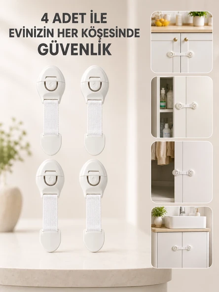 4 Adet Çok Amaçlı Çocuk Güvenlik Kilidi Dolap, Çekmece Gardırop İçin ürün görseli 1