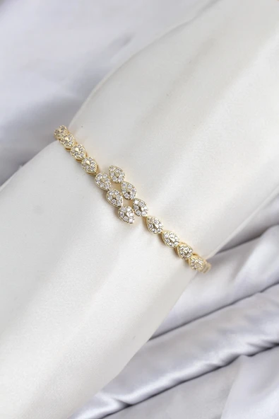Cm Damla Model Zirkon Taşlı Vip Seri Gold Renk Pirinç Kadın Bileklik ürün görseli 1