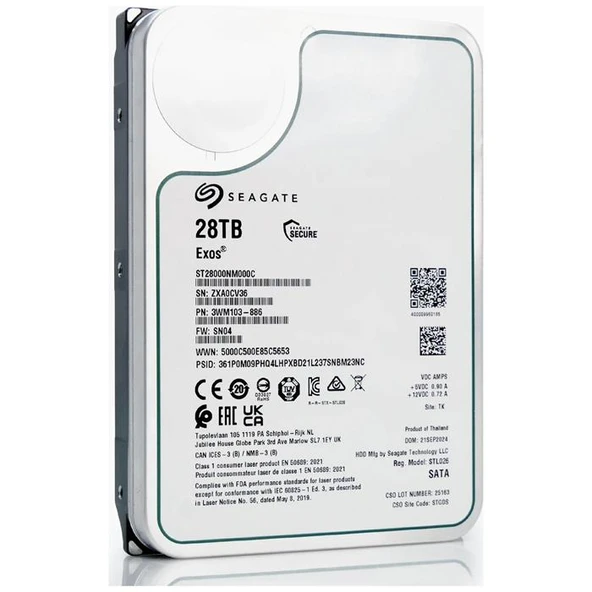 Seagate 3.5" 28TB EXOS ST28000NM000C 512MB 7200RPM SATA-3 Nas ve Güvenlik Diski ürün görseli 1