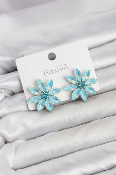 Buz Mavisi Renk Kristal Taşlı Lotus Çiçek Model Kadın Küpe TJ-BKP11922 ürün görseli 1