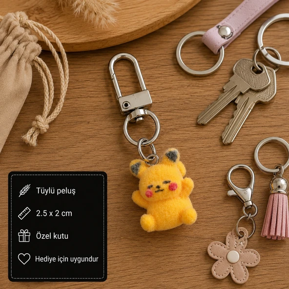 Sevimli Sarı Peluş Charm Anahtarlık Tüylü Mini Çanta Aksesuarı Hediye Anahtarlık ürün görseli 1