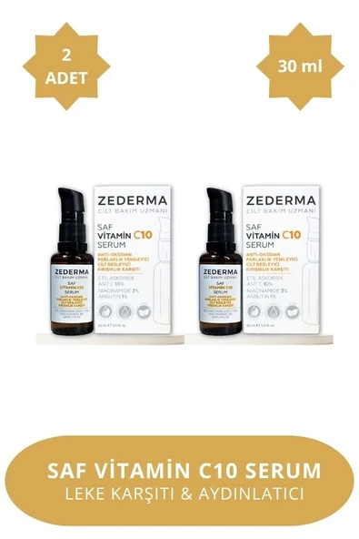 ZEDERMA Saf Vitamin C10 Serum & Parlaklık Yenileyici & Cilt Besleyici & Kırışıklık Karşıtı & Anti-oksidan (2 Adet) ürün görseli 1