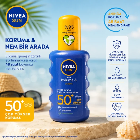 Nivea Sun Güneş Kremi Spf50 200 ml Sprey, Çok Yüksek Güneş Koruyucu Ve 48 Saat ürün görseli 1