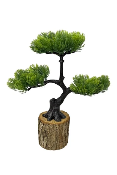 Yapay Çiçek Bonsai Ağacı Kütük Saksıda 3katlı Dekoratif Yapay Ağaç Bonzai 30*25CM ürün görseli 1