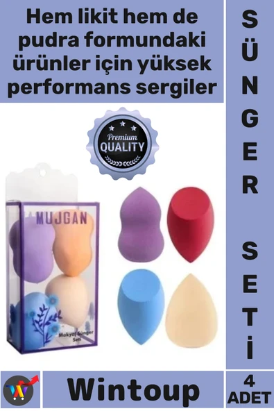 #Sünger Profesyonel Makyaj Yumuşak Yıkanabilir Kozmetik Kompakt Şık Tasarım Armut Sünger Seti 4 Adet ürün görseli 1