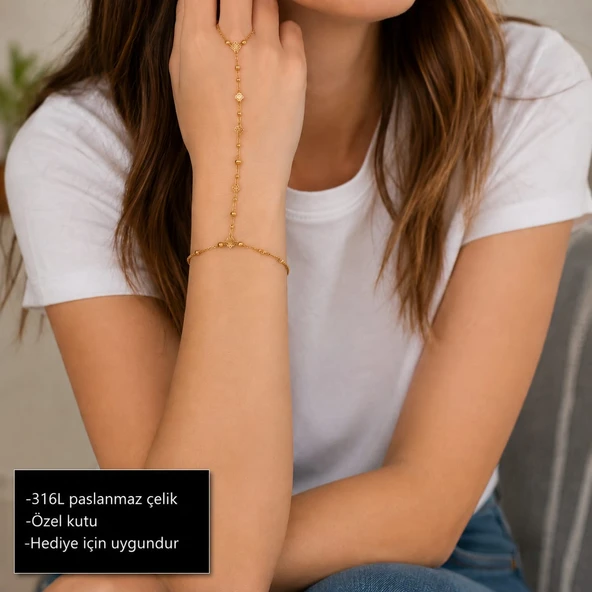 Aurelia Grace Hand Chain Bracelet Minimal Detaylı şık Şahmeran Bileklik ürün görseli 1