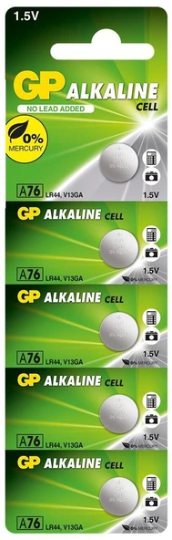 GP GPA76-C5 LR44 AG13 Alkalin Düğme Pil 5'li Paket  ürün görseli 1