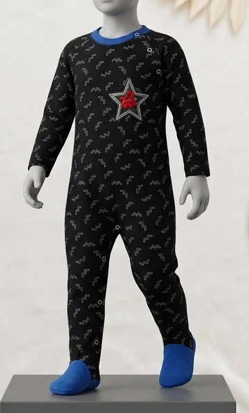 %100 Pamuklu Anti-Alerjik Star Baby Çıtçıtlı Erkek Bebek Tulumu (0-9 Ay Kesintisiz Konfor) ürün görseli 1