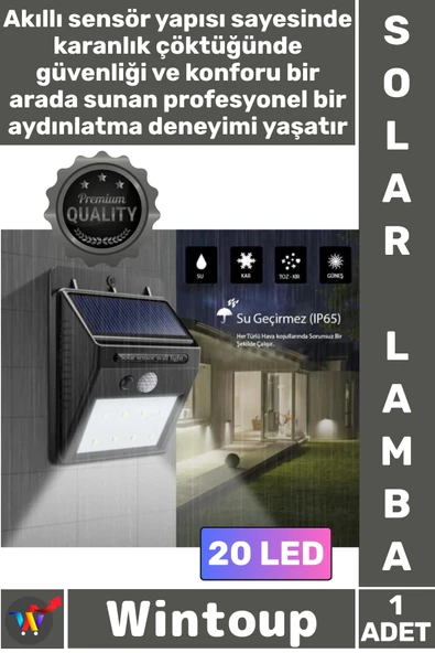 #Lamba Güneş Enerjili Bahçe Aydınlatma Teras Balkon Ledli Hareket Sensörlü Solar Dış Mekan Lambası ürün görseli 1