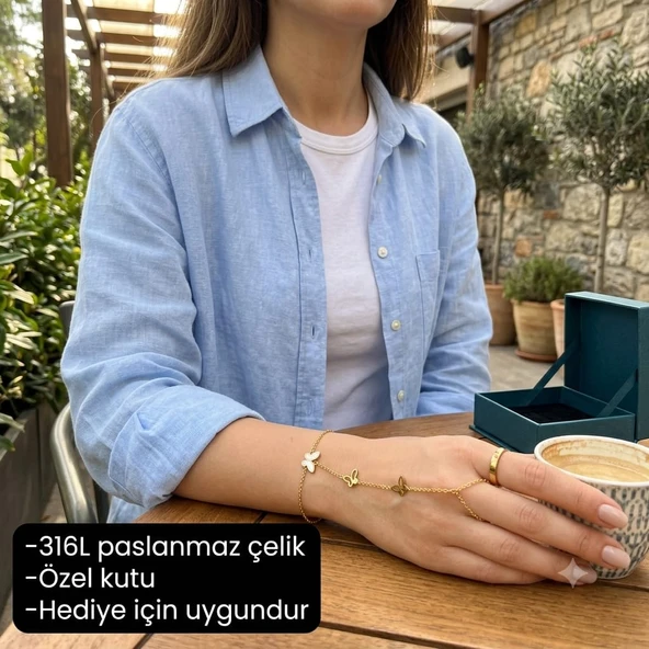 Butterfly Grace Hand Chain Üçlü kelebek figürlü Şahmeran bileklik ürün görseli 1