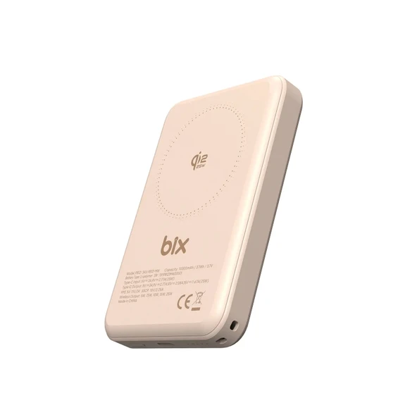 Bix PB121 Qi2.2 Sertifikalı 25W Kablosuz MagSafe PD 3.0 10000mAh Semi-Solid State Dahili USB-C Kablolu Powerbank Açık Bej ürün görseli 1