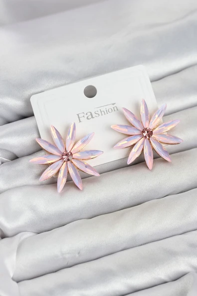 Pembe Kristal Taşlı Lotus Model Kadın Küpe TJ-BKP11927 ürün görseli 1