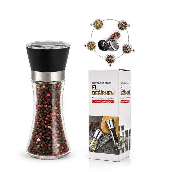 HAND GRINDER BÜYÜK CAM HAZNELİ - PLS.KAPAKLI - KROM BELLİ TUZ - BAHARAT ÖĞÜTÜCÜ (5250) ürün görseli 1