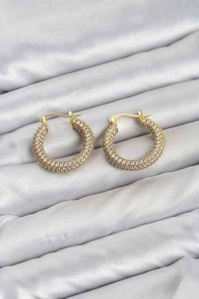 Gold Renk Full Zirkon Taşlı Halka Kadın Küpe TJ-BKP11940 ürün görseli 1