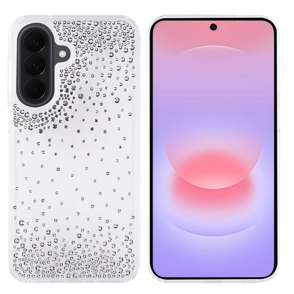 Samsung Galaxy A57 Kılıf Airbag Tasarımlı Damla Taşlı Şeffaf Pera Silikon Kapak ürün görseli 1
