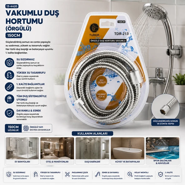 KROM - ÖRGÜLÜ VAKUMLU DUŞ HORTUMU 150CM VAKUMLU AMBALAJ (5250) ürün görseli 1