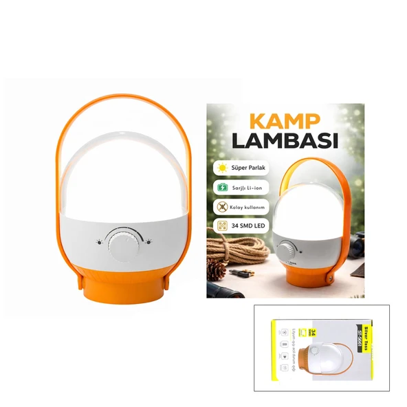 34 LED KAMP LAMBASI - FENER USB ŞARJLI AYARLANABİLİR IŞIK 4.8W - 2400mAh ST-5661 (5250) ürün görseli 1